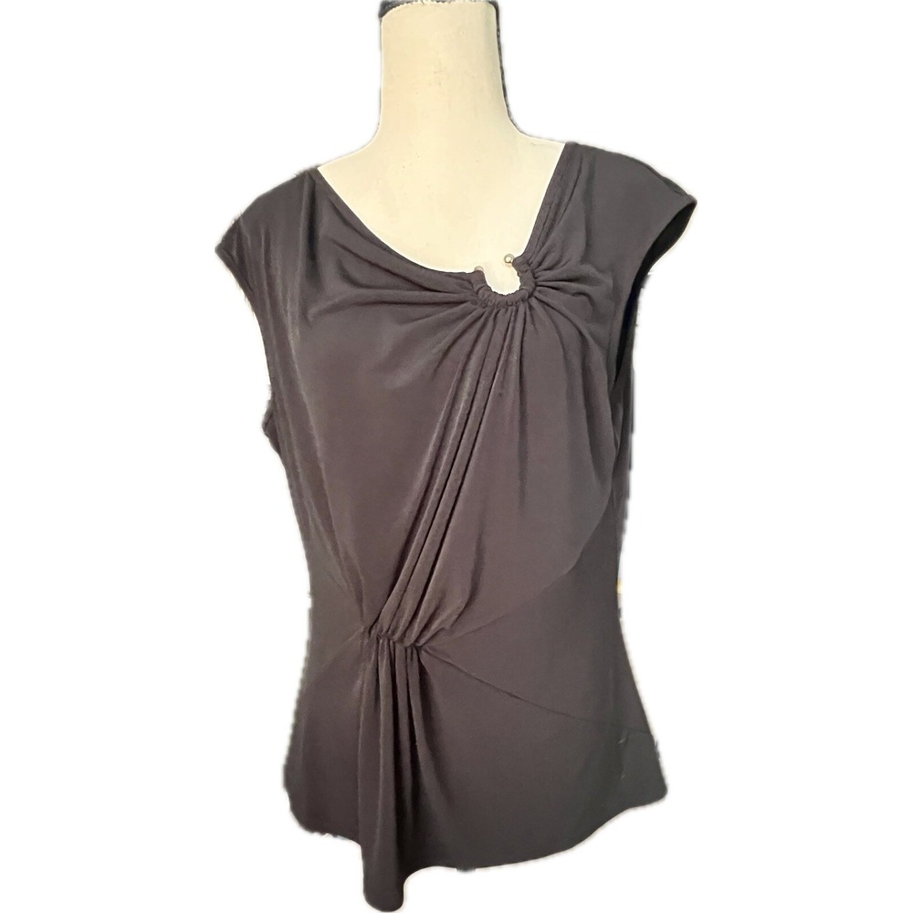 Laundry By Shelli Segal Asymmetric Shirt Top Ruched Gold Embellishment Sz Large